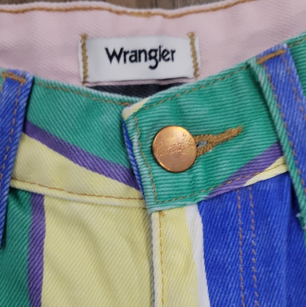 Wrangler Striped Wanderer High Rise Flare Jeans Colorful Pants Size 24/30 Retro - Picture 11 of 11